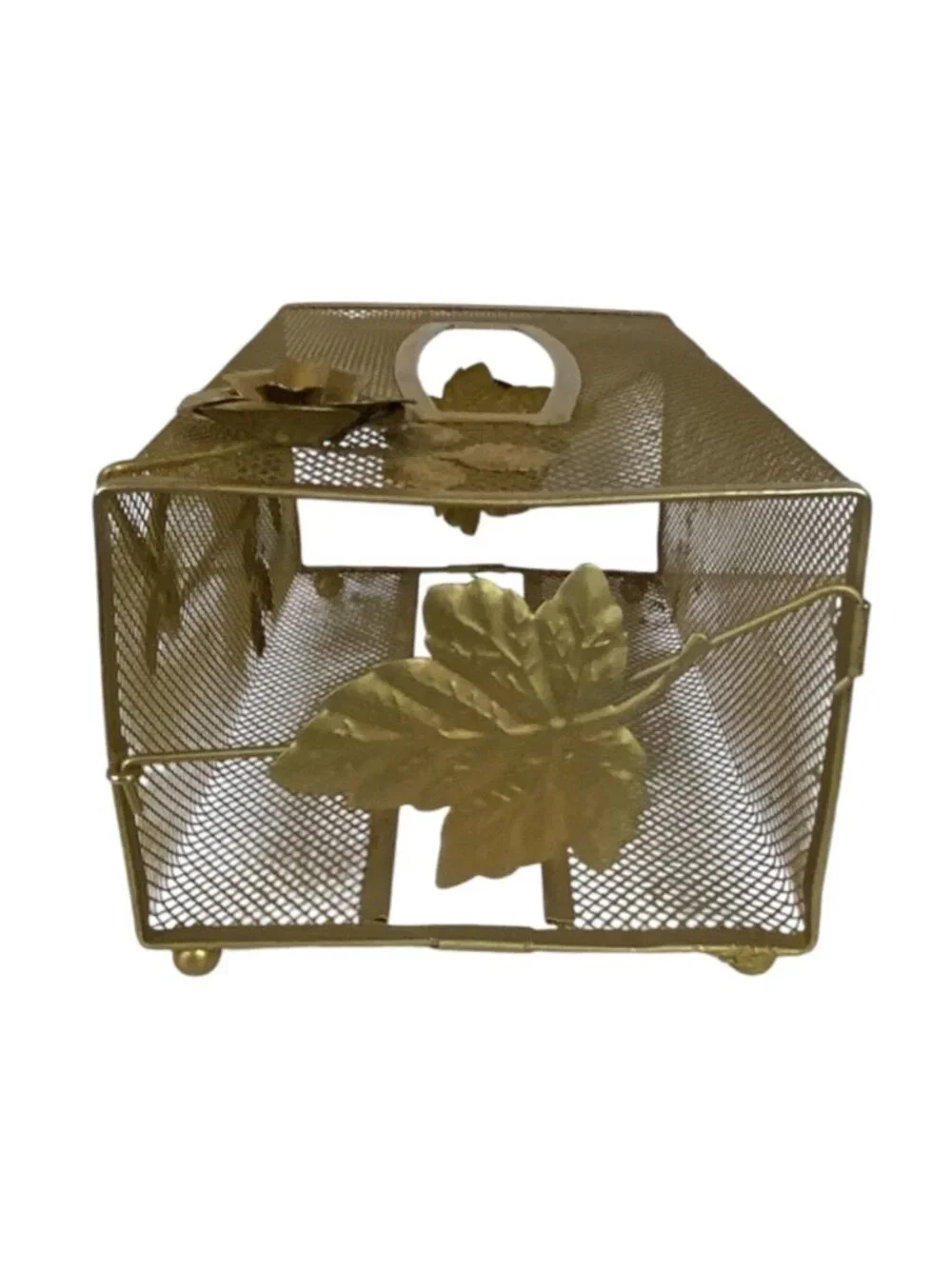 Vintage Decorative Gold Gilt Metal Mesh Tissue Box Holder Floral Rose Accents